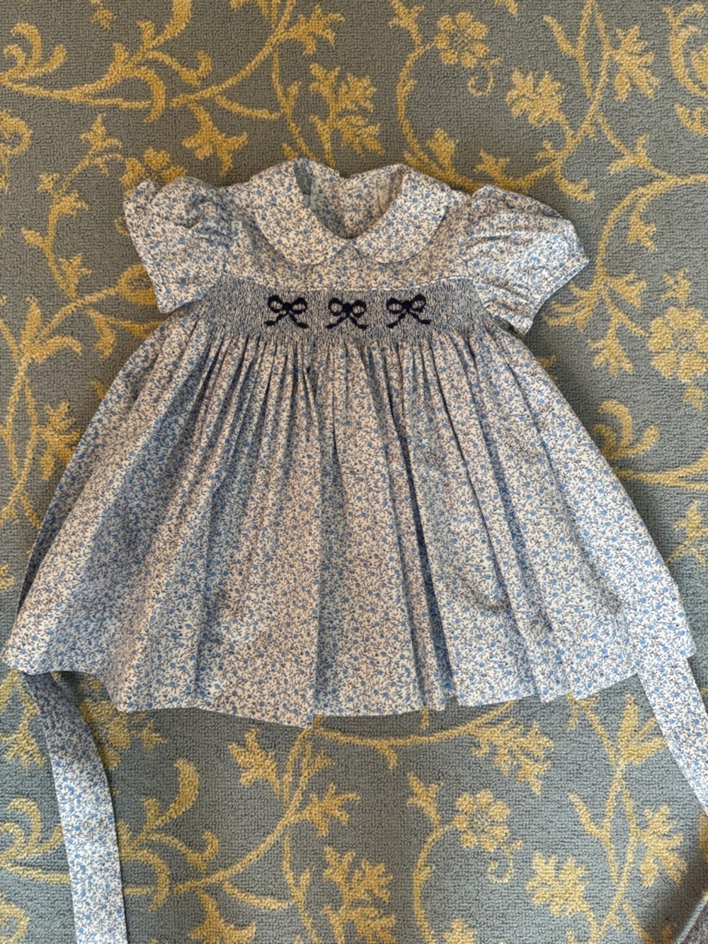 Little English Blue and White Floral Smocked Dress